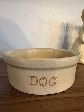 Vintage Roseville Pottery Dog Ceramic Food Bowl in Beige 7.5in